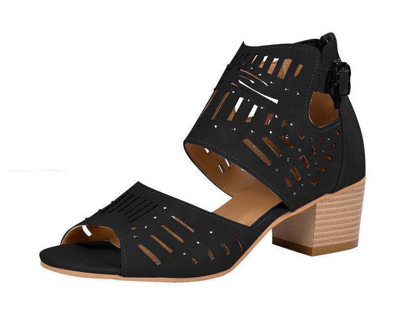 CutOutChic™ - Sandales Talon Épais Ajourées Femme